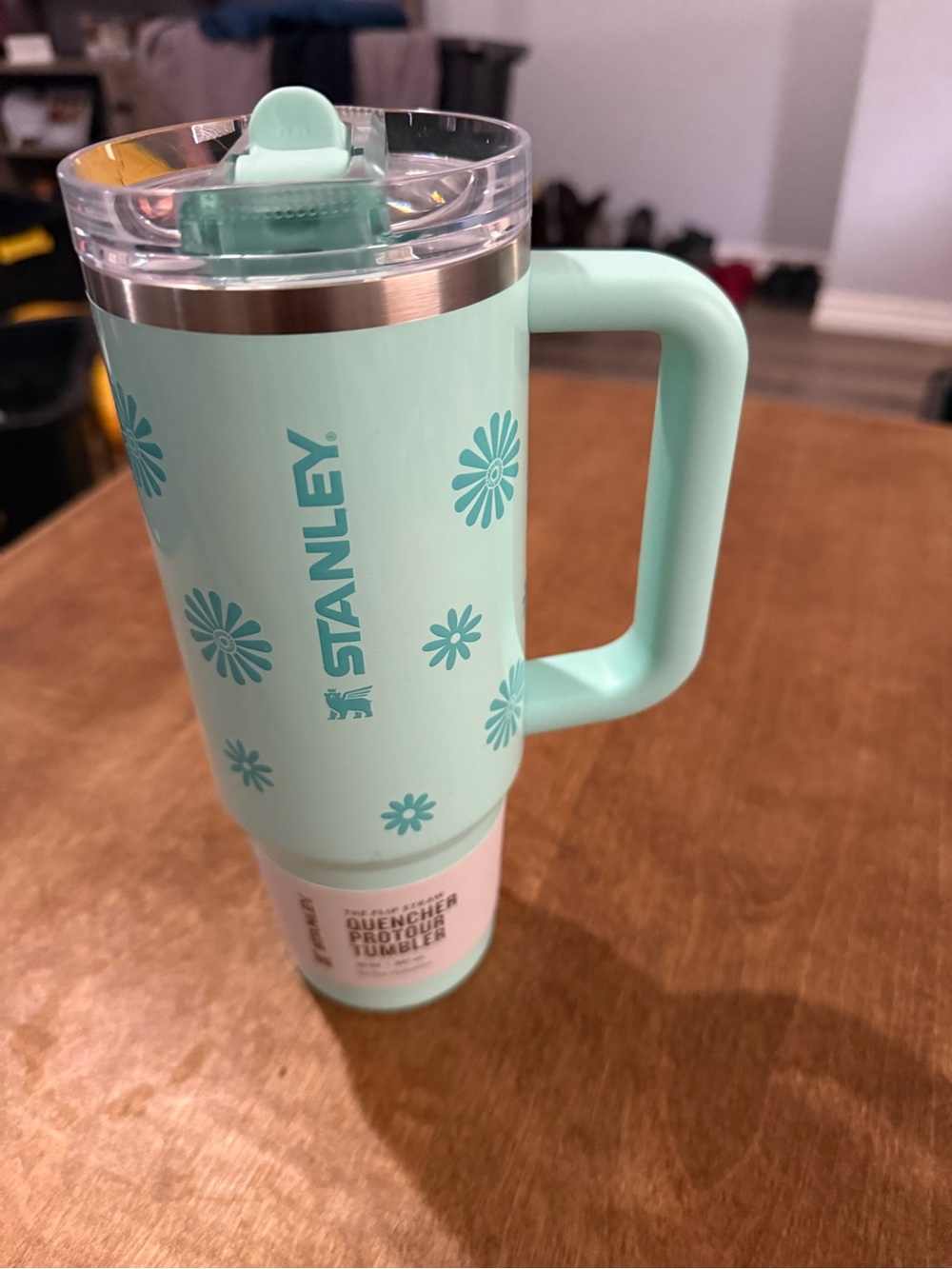 Stanley Mint Green Floral Travel Mug with Handle